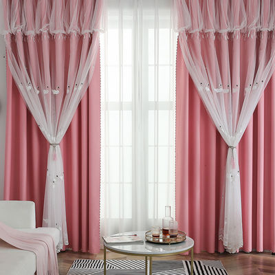 ผ้าม่านโปร่งผ้าฝ้ายโพลีเอสเตอร์สีขาว 100% ผ้าโปร่งปักลายดอกไม้