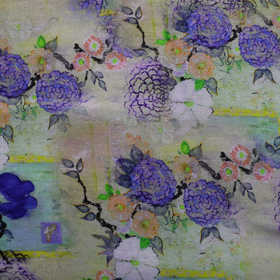 ผ้าฝ้ายโพลีเอสเตอร์ดิจิตอลสิ่งทอที่บ้านผ้าเรยอน 100% พิมพ์ลายดอกไม้