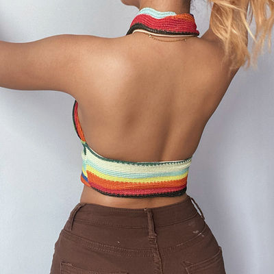 สาน Sexy Girl Cross Top Tight Short Length Halter Irregular