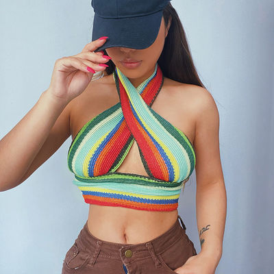 สาน Sexy Girl Cross Top Tight Short Length Halter Irregular