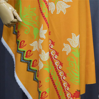 ผ้าพิมพ์ลายดิจิตอลสีน้ำเงินสีแดงสีเหลืองโพลีเอสเตอร์ดอกไม้สีสันสดใสสำหรับเสื้อผ้า