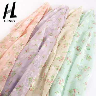 สิ่งทอผ้าชีฟองพิมพ์ลายดอกไม้อ่อนสำหรับเสื้อผ้าน้ำหนักเบา